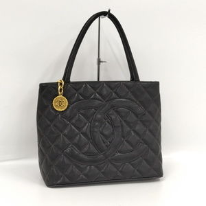 Chanel Reprint Tote Bag Here Mark Caviar Skin Black Handbag